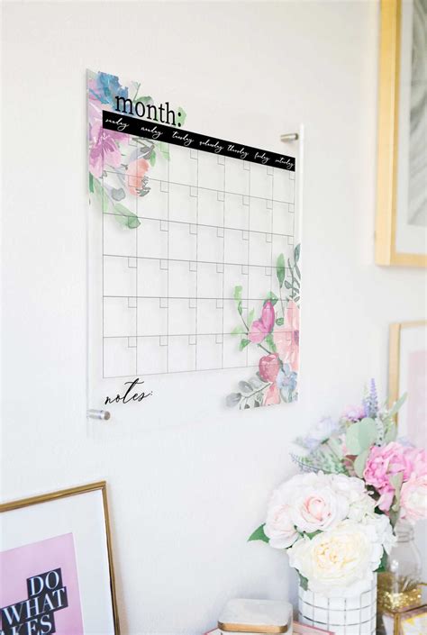 Clear Wall Calendar Dry Erase Calendar For Wall Floral Style Etsy
