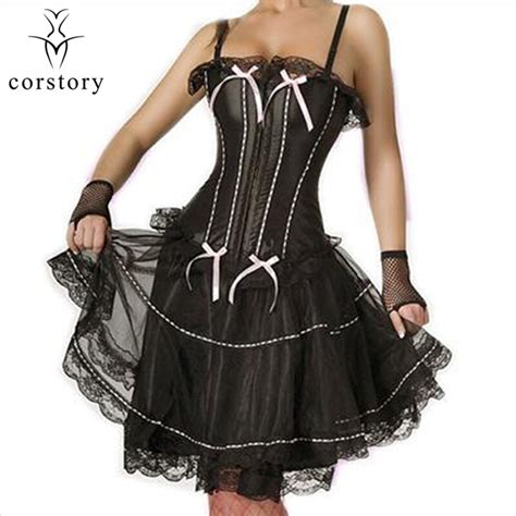 corstory victorian black satin lace up overbust corsets and bustiers burlesque women costume