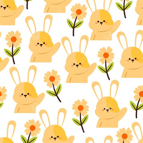 Seamless Pattern Cartoon Bunny And Flower Vector Seamless Pattern