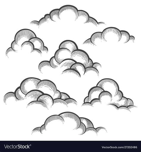 Clouds Engraving Set Royalty Free Vector Image Sponsored Set