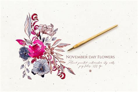 November Day Flowers Watercolor And Ink Flower Painting Floral