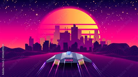Arcade Space Ship Flying To The Sunset Retro 80s Fashion Sci Fi