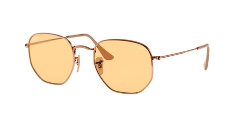 hexagonal washed evolve sunglasses in copper and yellow photochromic ray ban®
