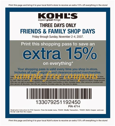 kohl s coupons free printable