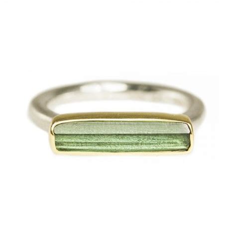 Margoni Green Tourmaline Bar With 18ct Gold And Silver Ring Gold And