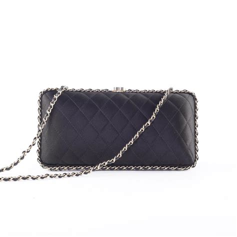 Chanel Black Quilted Satin Chain Box Clutch Bag Black Quilt Clutch