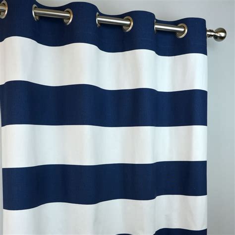 Navy White Horizontal Stripe Curtains Cabana Grommet Top Etsy