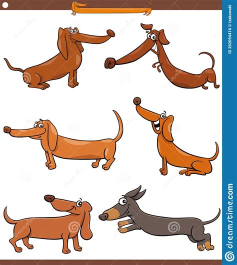 Cartoon Dachshunds Purebred Dogs Animal Characters Set Stock Vector