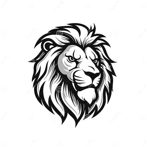 Lion Head Cartoon Style Black And White Color Minimalist Isolated