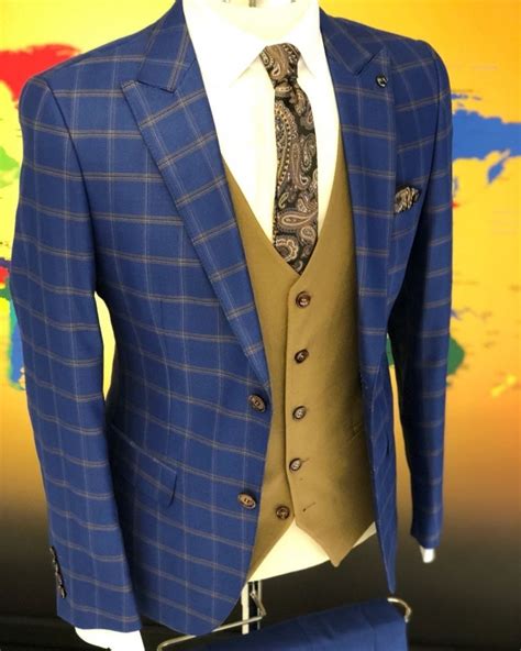 Buy Sax Slim Fit Plaid Suit By With Free Shipping