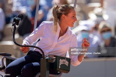 June 13 Umpire Aurélie Tourte Talks With Novak Djokovic Of Serbia