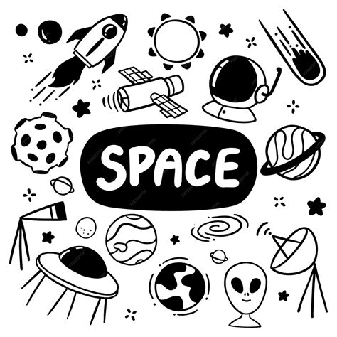 Premium Vector Space Doodles Set Elements