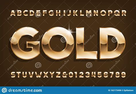Gold Alphabet Font Shining Golden Letters And Numbers With Shadow