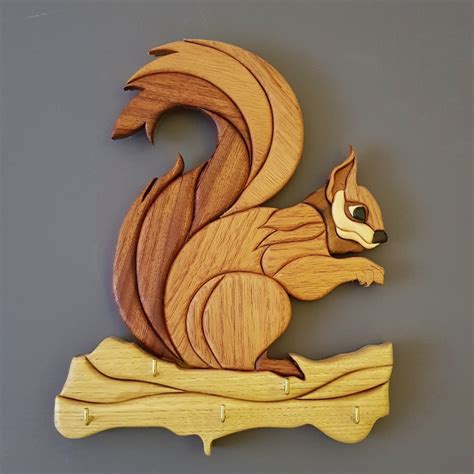 Squirrel Key Holder Intarsia Scroll Saw Pattern Wood Intarsia Etsy