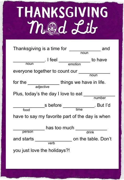 Because Mad Libs Are Awesome Thanksgiving Mad Lib Therapy Room Mad