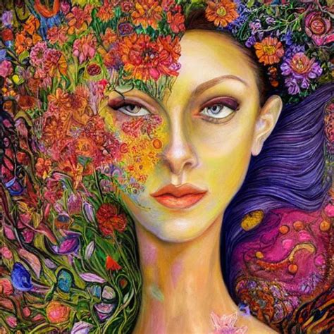 A Painting Of A Womans Face Surrounded By Flowers A Stable Diffusion