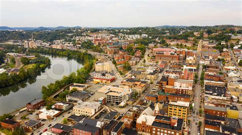 Aerial Perspective Over The Riverfront Downtown City Center Morgantown