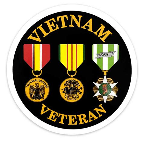Vietnam Veteran Circle Decal Sticker With 3 Medals Decal Stickers