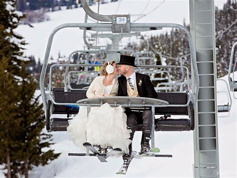 Bride And Groom Hit The Slopes After Wedding Ceremony For