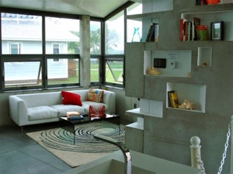 Concrete bookshelf in Concrete Home | Green Passive Solar Magazine