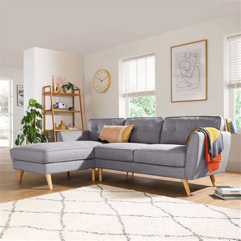 Harlow Light Grey Fabric L Shape Corner Sofa Lhf Furniture And