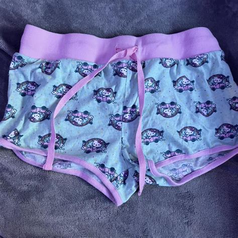 sanrio women s pink and blue shorts depop