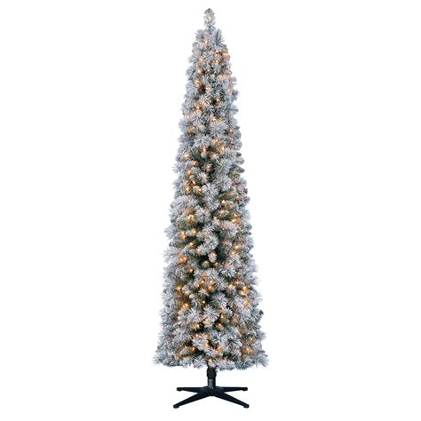Holiday Time Flocked Pencil Christmas Tree 7 Ft White On