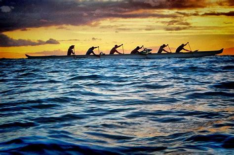 Six Man Canoe With Maui Sunset Taken From In The Water Outrigger