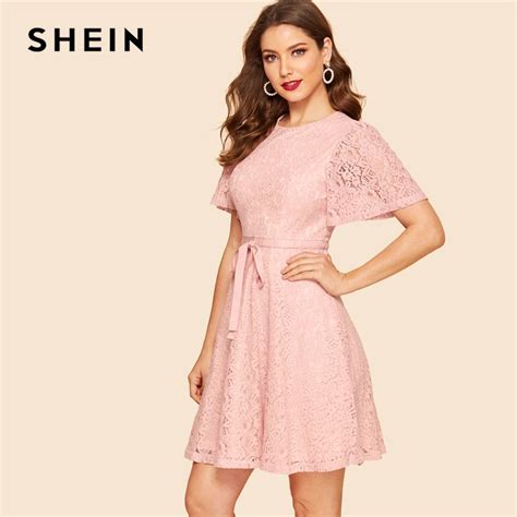 Buy Shein Vintage Pink Knotted Waist Floral Lace Short
