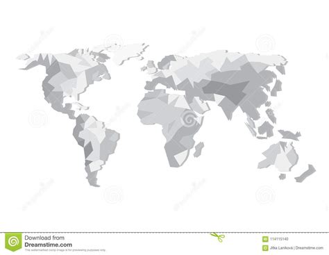 Gray Flat Design Vector World Map Silhouette Isolated On White