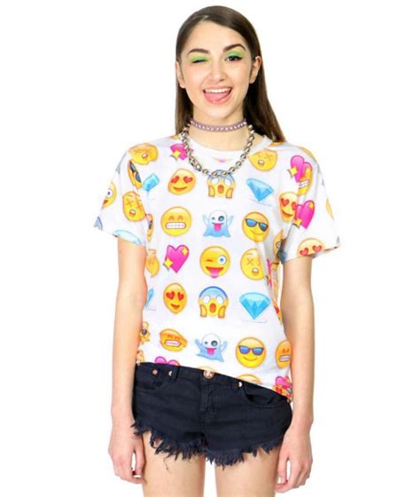 Emoji White Short Sleeves T Shirt Emoji Tees Funny Outfits Clothes