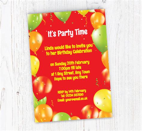 Party Balloons On Red Party Invitations Personalise Online Plus Free