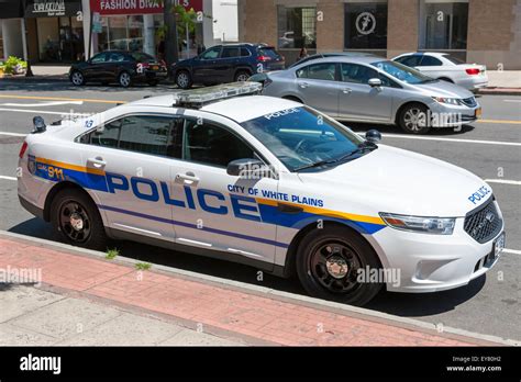 A Police Car Of The White Plains Police Department Parked In White