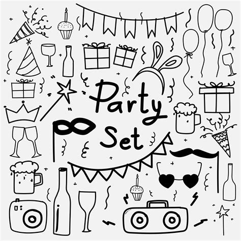 Hand Drawn Doodle Party Clipart Doodle Birthday Party Etsy