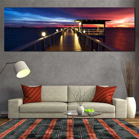 Dramatic Sky Canvas Print Wooden Bridge Ocean Panoramic Canvas Wall A
