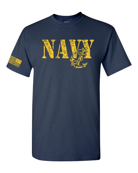 United States Navy Anchor Flag On Sleeve Distressed Mens Tee Shirt