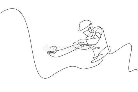 Single Continuous Line Drawing Young Agile Indian Man Cricket Player