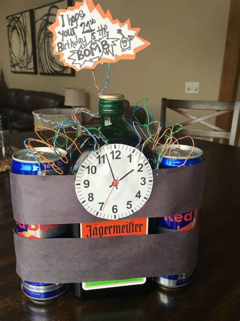 Alcoholic beverages related gifts to welcome him to the legal drinking age. Boyfriends 21st birthday idea. Jäger bombs. Creative ...