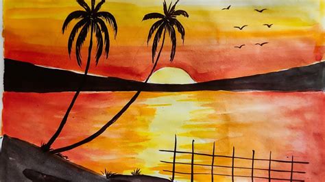 Easy Sunset Painting For Beginnershow To Draw Sunset In The Beach