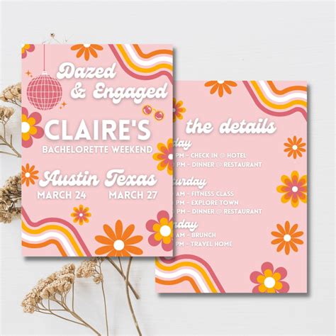 Dazed And Engaged Pink Bachelorette Invitation Email Evite And Itinerary Template Instant