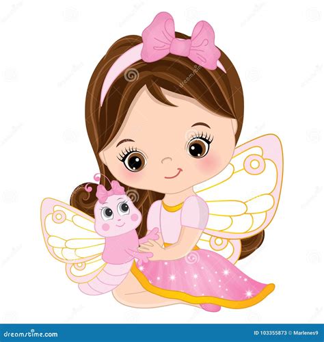 Vector Cute Little Fairy With Butterfly Stock Vector Illustration Of