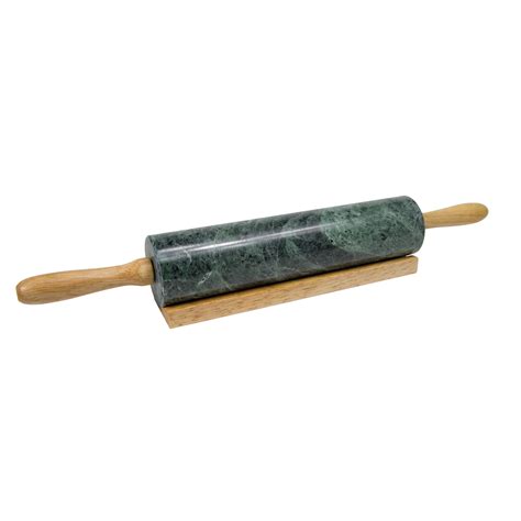Fox Run 10 Inch Natural Marble Rolling Pin With Wooden Base Green