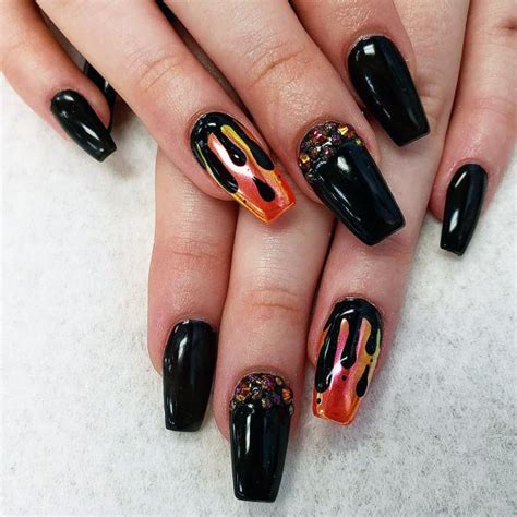 Top 50 Best Orange And Black Nail Ideas For Women Fall Color Designs