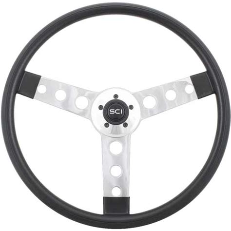 20 Inch Chrome 3 Spoke Black Poly Steering Wheel W Sci Horn Pad