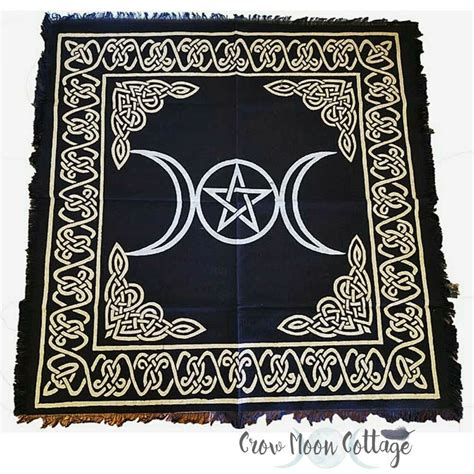 Triple Moon Pentagram Altar Cloth 24x24 Wicca Pagan Witchcraft Black