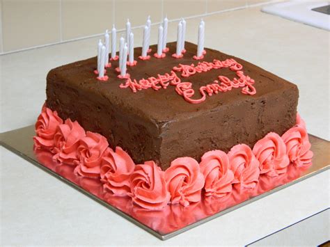 Square Birthday Cake Chocolate Buttercream Icing Deep Rose