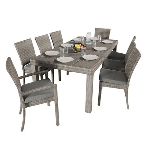 Rst Brands Cannes 9 Piece Gray Wood Frame Wicker Patio Dining Set With