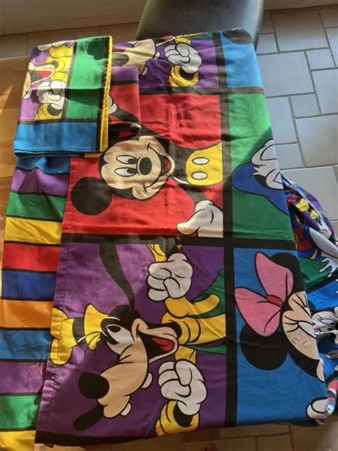 VTG S DISNEY Mickey Minnie Mouse Goofy Pluto Bed Flat Sheet And