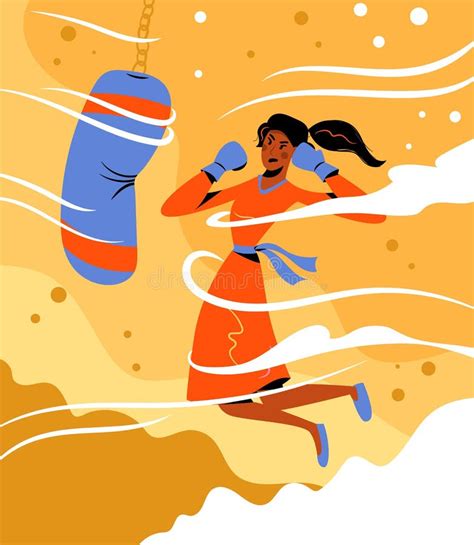 Young Woman Training Box Vector Cartoon Illustration Boxer Or
