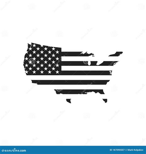 Usa Flag And Map Black Icon Simple Vector Illustration In Flat Stock